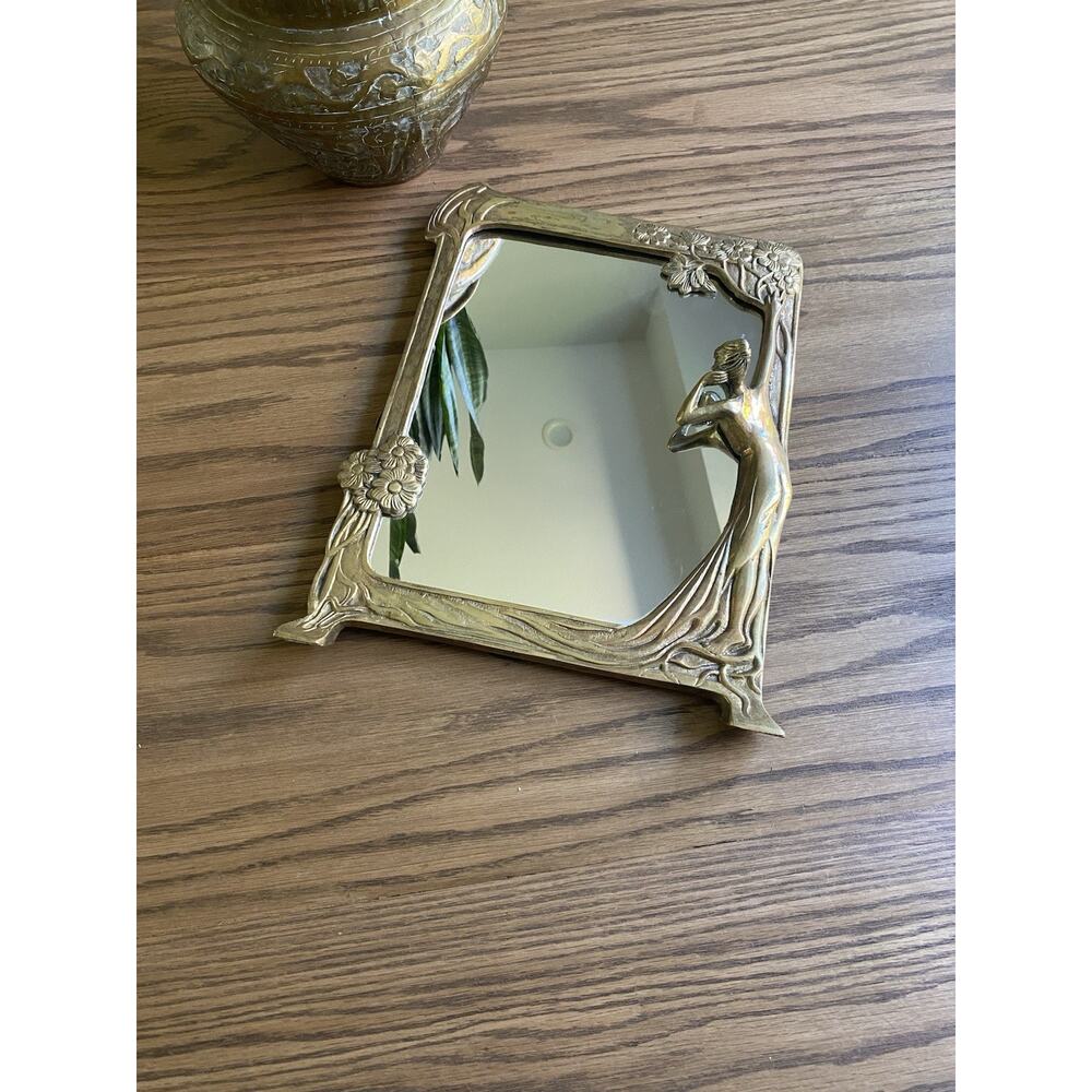 Vintage Vanity Mirror Solid Brass Art Nouveau 'Lady of the Lake' Art Deco Mirror